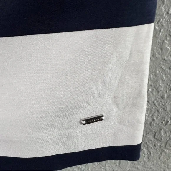 Tommy Hilfiger Navy White Striped Boat Neck Sheath Dress Belted Size 0 Nautica - Picture 5 of 11